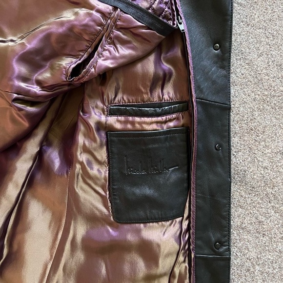 Vintage Nicole Miller 3/4 Length Genuine Leather Black Trench Coat Size Large - Picture 9 of 13